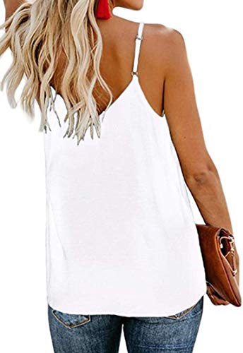 Chaos World Camisetas sin Mangas para Mujer Cuello en V botón Tirantes Camisa de Verano Tops(XL,1 Blanco)