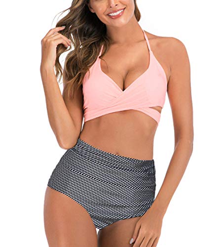 Charm4you Biquini de Playa,Nuevo Traje de baño Bikini de Tiras con Estampado de Moda Sexy Europea y Americana-Pink_S,Bra Trajes de baño Dos Piezas