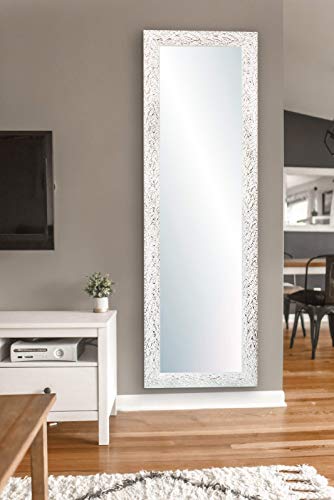 Chely Intermarket, Espejo de Pared Cuerpo Entero 35x140cm(47,50x152cm)/Blanco y plateado/Mod-131,Aptos para peluquerías, salón, recibidor, Dormitorio y oficinas. Made in Spain-Material Madera.