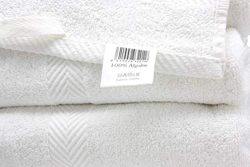 Chely Intermarket, Toallas de Juegos Blanco 550 grs-100% algodón. Secado rápido y Ligera. Fabricado en España. (2X(70x130cm),2X(50x100cm),4X(30x50cm))