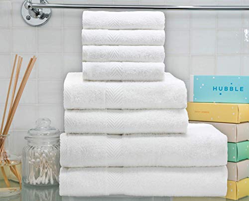 Chely Intermarket, Toallas de Juegos Blanco 550 grs-100% algodón. Secado rápido y Ligera. Fabricado en España. (2X(70x130cm),2X(50x100cm),4X(30x50cm))