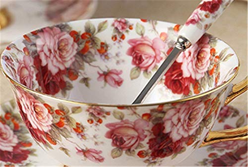 China De Hueso De Cerámica 2 juegos Taza De Té Taza De Café, Flor, Blanco Y Rojo