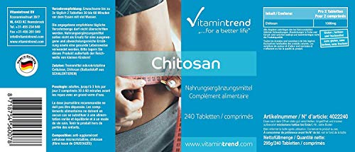 Chitosan 500mg – Quitosano – Bloqueador de grasa – Calidad alemana - 240 comprimidos