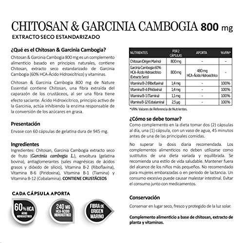 Chitosán + Garcinia 800 mg 60 cápsulas con vitaminas B-1, B-2, B-6 y B-12. (Pack 2 unid.)