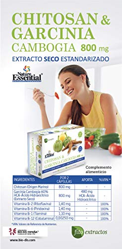 Chitosán + Garcinia 800 mg 60 cápsulas con vitaminas B-1, B-2, B-6 y B-12 (Pack 3 unid.)