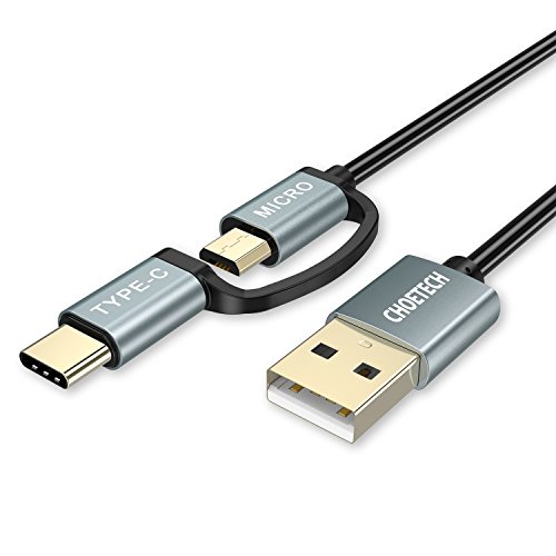 CHOETECH Cable USB C, 2 in 1 USB C y Micro USB Cable Carga&Sync Cable Compatible Galaxy S10/S9/S8/S10+/Note 10/Note 9, Huawei P30/ P30 Pro/ P20/P10 y Dispositivos Tipo C o Micro USB [1.2 M, 2 Pack]
