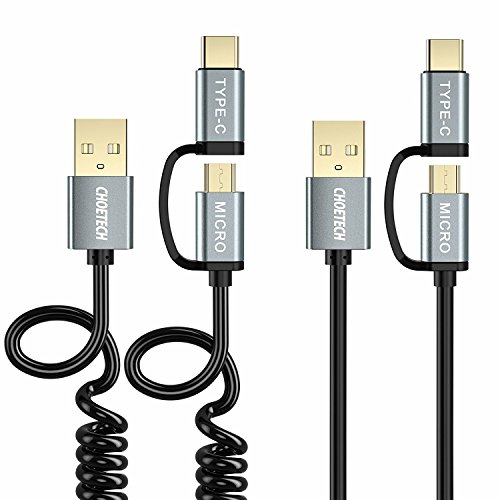 CHOETECH Cable USB C, 2 in 1 USB C y Micro USB Cable Carga&Sync Cable Compatible Galaxy S10/S9/S8/S10+/Note 10/Note 9, Huawei P30/ P30 Pro/ P20/P10 y Dispositivos Tipo C o Micro USB [1.2 M, 2 Pack]
