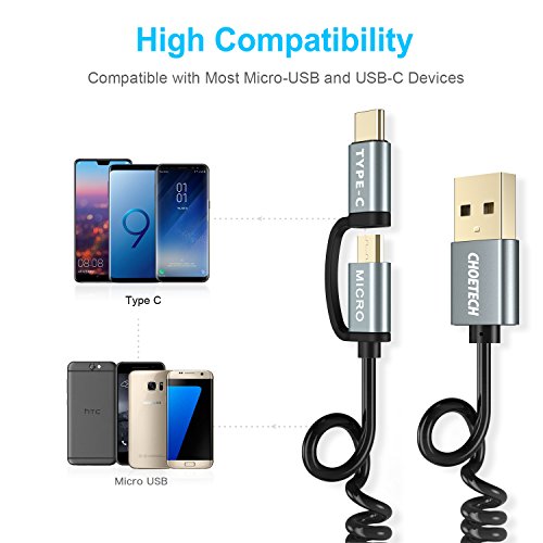 CHOETECH Cable USB C, 2 in 1 USB C y Micro USB Cable Carga&Sync Cable Compatible Galaxy S10/S9/S8/S10+/Note 10/Note 9, Huawei P30/ P30 Pro/ P20/P10 y Dispositivos Tipo C o Micro USB [1.2 M, 2 Pack]