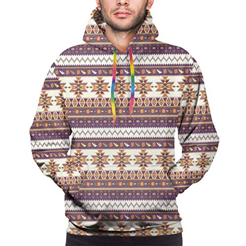Christmas Hoodies for Men Men's Hoodies Sweatershirt,Colorful Borders with Floral Elements Birds Arrow Motif and Chevron Lines,S
