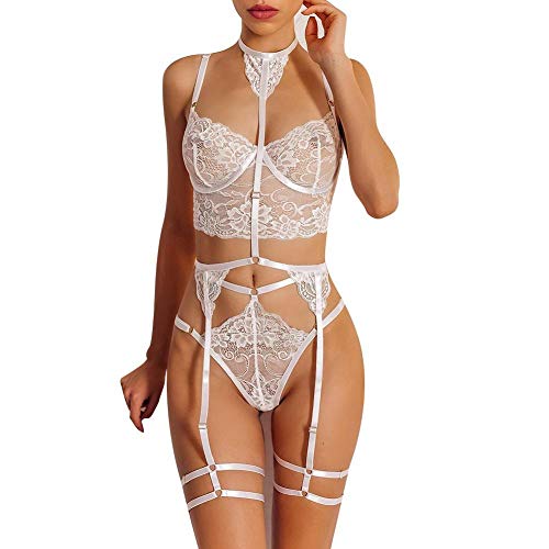 CHRISTY HARRELL Lencería sexy de encaje, lencería sexy para mujer, tanga conjunto lencería babydoll sujetador bragas ropa interior sexy de encaje ropa de dormir sexy con sujetador bragas liga