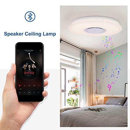 CHYSONGOODS 48W 50cm/19.7Inch redonda Plafón lampara led techo colores brillo iluminación de techo de interior con altavoz bluetooth y mando a distancia para habitación,cocina,sala