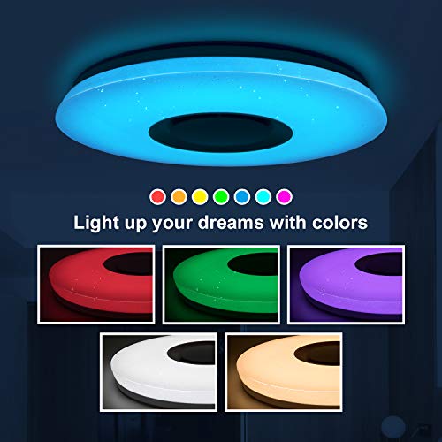 CHYSONGOODS 48W 50cm/19.7Inch redonda Plafón lampara led techo colores brillo iluminación de techo de interior con altavoz bluetooth y mando a distancia para habitación,cocina,sala