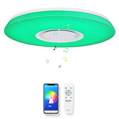 CHYSONGOODS 48W 50cm/19.7Inch redonda Plafón lampara led techo colores brillo iluminación de techo de interior con altavoz bluetooth y mando a distancia para habitación,cocina,sala