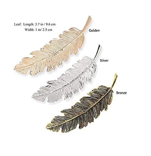 CINEEN 3Pcs Retro Horquilla Pelo Tocado Lado Clip Pin de Aleación De Plumas Hojas Pasador Garra Accesorios Barrettes (Dorado + Plata + Bronce)