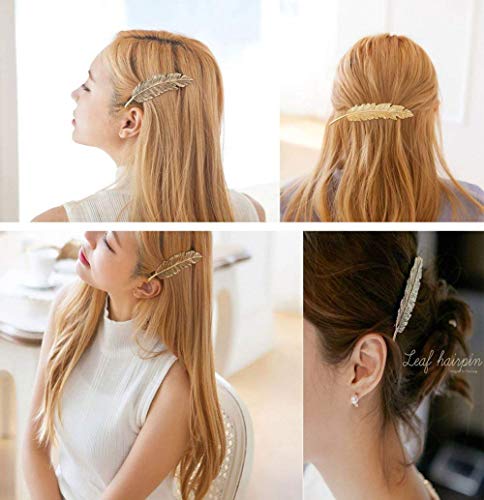 CINEEN 3Pcs Retro Horquilla Pelo Tocado Lado Clip Pin de Aleación De Plumas Hojas Pasador Garra Accesorios Barrettes (Dorado + Plata + Bronce)