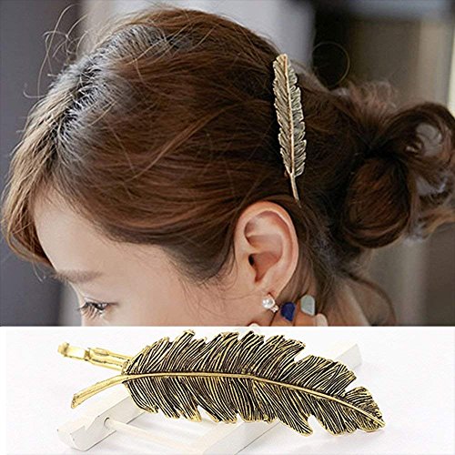 CINEEN 3Pcs Retro Horquilla Pelo Tocado Lado Clip Pin de Aleación De Plumas Hojas Pasador Garra Accesorios Barrettes (Dorado + Plata + Bronce)