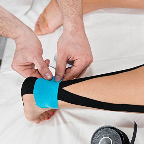 Cinta de Kinesiología Superbe (paquete de 6), Cinta elástica terapéutica para deportes atléticos, alivio del dolor, recuperación y fisioterapia, 5 cm x 5 m (2 Negro, 2 Beige, 2 Azul)