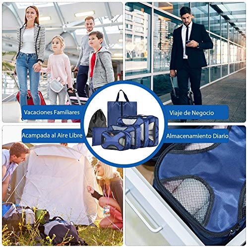 CISHANJIA Organizador de Maletas, Set de 7 Organizador de Equipaje para Maleta con Bolsa para Maquillaje, Bolsa para la Colada y Bolsa para Zapatos (Azul Marino)