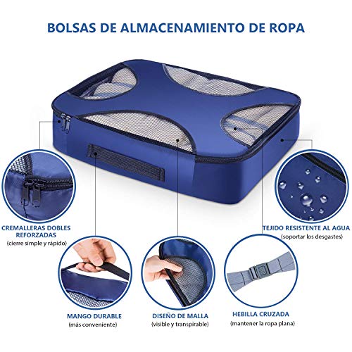 CISHANJIA Organizador de Maletas, Set de 7 Organizador de Equipaje para Maleta con Bolsa para Maquillaje, Bolsa para la Colada y Bolsa para Zapatos (Azul Marino)