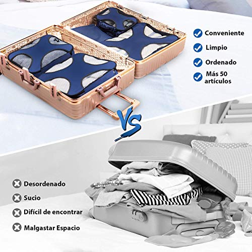 CISHANJIA Organizador de Maletas, Set de 7 Organizador de Equipaje para Maleta con Bolsa para Maquillaje, Bolsa para la Colada y Bolsa para Zapatos (Azul Marino)