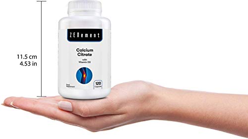 Citrato de Calcio 871mg con Vitamina D3, 120 Cápsulas, para prevenir los bajos niveles de Calcio en la sangre, No GMO, 100% Natural