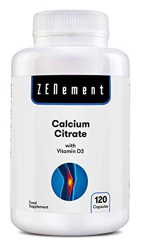 Citrato de Calcio 871mg con Vitamina D3, 120 Cápsulas, para prevenir los bajos niveles de Calcio en la sangre, No GMO, 100% Natural