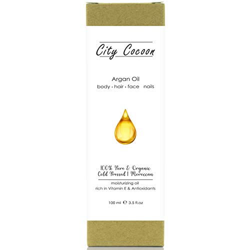 City Cocoon Aceite de Argán Marroquí - 100% Puro y Orgánico - Prensado en Frío, Virgen Extra | Antienvejecimiento, Antioxidante, Vegano | Rostro, Cuerpo, Cabello, Uñas | 100ml