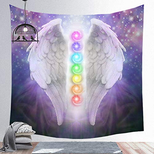 CJMDEH Tapiz De Decoración ，Tapiz De Tela Psicodélica Alas De Ángel Creativas Siete Chakras Meditación Colgante De Pared Decoración del Hogar para Sala De Estar Dormitorio Dormitorio, 180 * 230 Cm