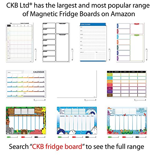 CKB Ltd Varios idiomas Pizarra magnética para nevera de color blanco y bolígrafo imán limpieza en seco memo avisos planificación diaria comida dieta alimentos entrenamiento borrado en seco semanal A3