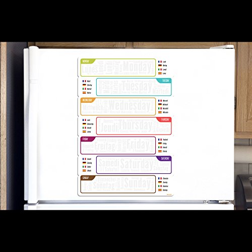 CKB Ltd Varios idiomas Pizarra magnética para nevera de color blanco y bolígrafo imán limpieza en seco memo avisos planificación diaria comida dieta alimentos entrenamiento borrado en seco semanal A3