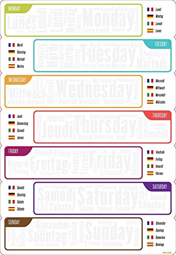 CKB Ltd Varios idiomas Pizarra magnética para nevera de color blanco y bolígrafo imán limpieza en seco memo avisos planificación diaria comida dieta alimentos entrenamiento borrado en seco semanal A3