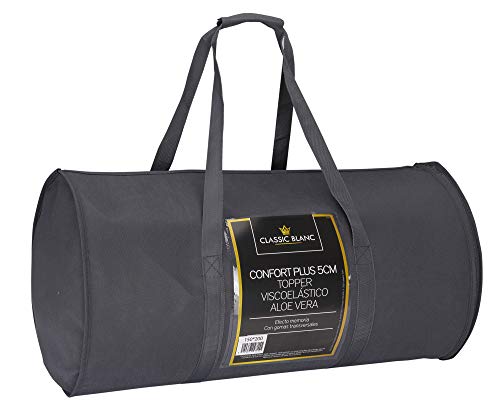 Classic Blanc - Topper/Sobrecolchón viscoelástico 5 cm, con funda lavable y tratamiento Aloe Vera, firmeza media. 90x190cm-Cama 90 (Todas las medidas)