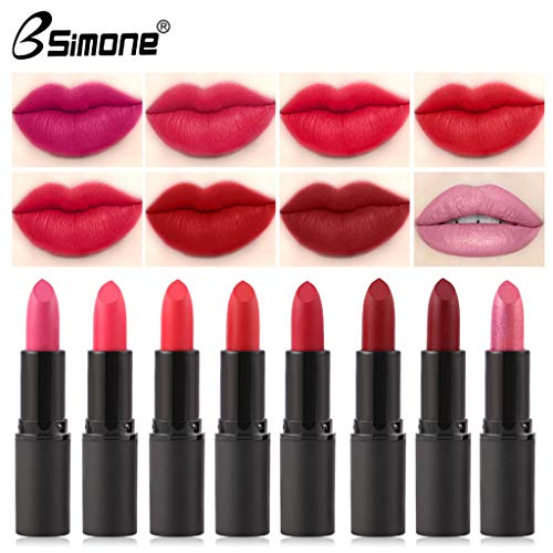 CLOOM Bsimone Pintalabios Permanente 8 Colores Maquillaje De Belleza Barra De Labios Mate Impermeable Labial Terciopelo Duraderos No Se Desvanecen Cosmético Lápiz Labial