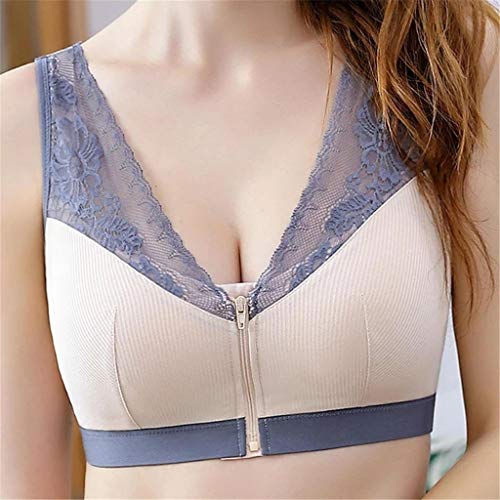 CLOOM Mujer Sujetador con Soporte de Presión Cero Ajustable Sostén，Cremallera Frontal Sin Costura Bra con el mejor pecho,Encaje Tirantes Deportivo Sujetadors