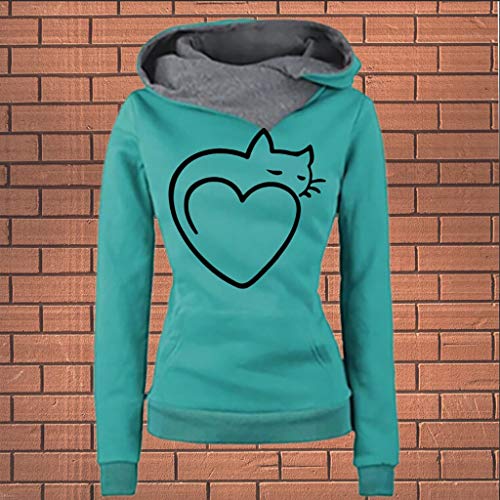 CLOOM Sudadera con Capucha Mujer Estampado De Gato Pullover De Manga Larga Invierno Sudaderas Deportivas Casuales Suaves Cuello Alto Abrigos con Bolsillo Chaqueta De Punto