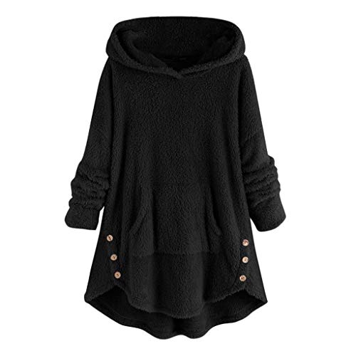 CLOOM Talla Grande Mujer Suéter con Capucha Sudadera de Felpa Decoración de Botones Jersey Abrigo Cálido y Confortable Moda Pullover con Bolsillo Grande