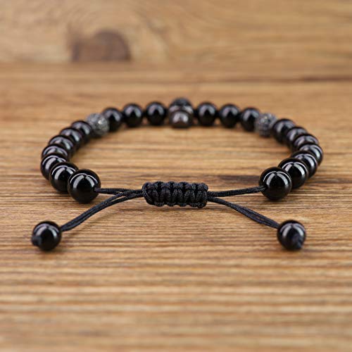 COAI Pulsera Ajustable para Hombre de Turmalina Negra con Amuleto Cavalera