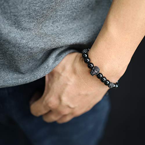 COAI Pulsera Ajustable para Hombre de Turmalina Negra con Amuleto Cavalera
