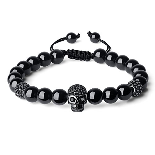 COAI Pulsera Ajustable para Hombre de Turmalina Negra con Amuleto Cavalera