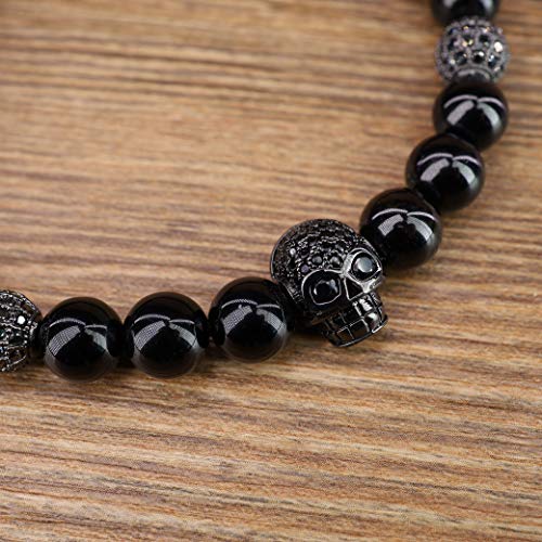 COAI Pulsera Ajustable para Hombre de Turmalina Negra con Amuleto Cavalera