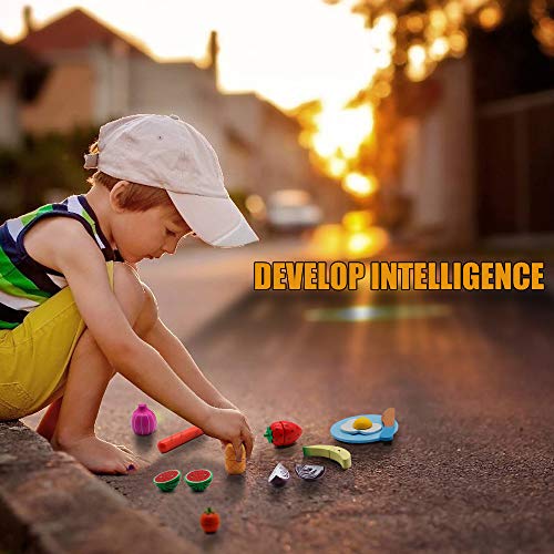 Cocina Infantil - Cortar Frutas Verduras Juguetes Madera Alimentos de Juguete Frutas y Verduras Juguete con 23PCS Set de Cocina para Niños Niñas 3 4 5 Años+