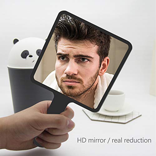 cococity Espejo de mano con mango negro para peluquerías y barberos, maquillaje, viajes, hogar (9 x 16 cm)