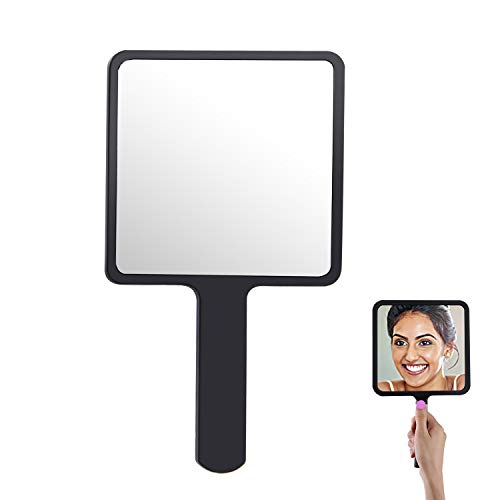 cococity Espejo de mano con mango negro para peluquerías y barberos, maquillaje, viajes, hogar (9 x 16 cm)