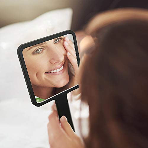 cococity Espejo de mano con mango negro para peluquerías y barberos, maquillaje, viajes, hogar (9 x 16 cm)