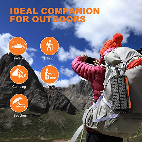 Cocoda Cargador Solar, 25000mAh Power Bank con 2 Linternas Ultra Brillantes, Batería Externa Portátil con 2 Salidas & 2 Entradas (Micro USB y Tipo C), Solar Powerbank Impermeable para Exteriores