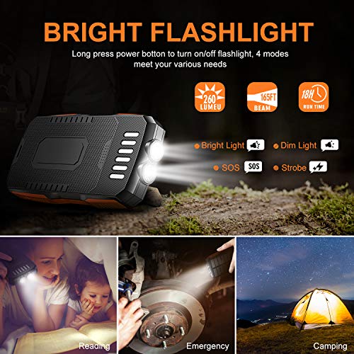 Cocoda Cargador Solar, 25000mAh Power Bank con 2 Linternas Ultra Brillantes, Batería Externa Portátil con 2 Salidas & 2 Entradas (Micro USB y Tipo C), Solar Powerbank Impermeable para Exteriores
