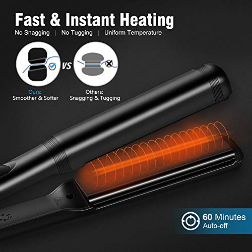 Cocoda Planchas del Pelo & Rizador Pelo 2 en 1, Rizador Pelo Profesional con Placa 3D de Titanio Flotante, Alisador de Calentamiento Instantáneo con 5 Temperaturas Ajustables para Todo Tipo de Cabello