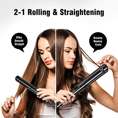 Cocoda Planchas del Pelo & Rizador Pelo 2 en 1, Rizador Pelo Profesional con Placa 3D de Titanio Flotante, Alisador de Calentamiento Instantáneo con 5 Temperaturas Ajustables para Todo Tipo de Cabello