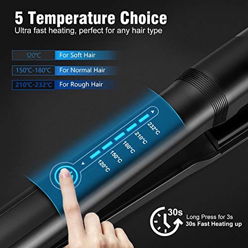 Cocoda Planchas del Pelo & Rizador Pelo 2 en 1, Rizador Pelo Profesional con Placa 3D de Titanio Flotante, Alisador de Calentamiento Instantáneo con 5 Temperaturas Ajustables para Todo Tipo de Cabello