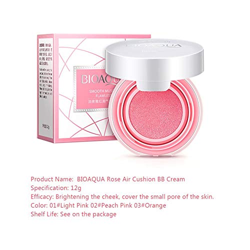 Cojín de aire de maquillaje Crema coloreada natural compacta Crema de larga duración Crema BB Pegamento nude Crema de colorete con esponja Soplo de polvo y base(Orange)